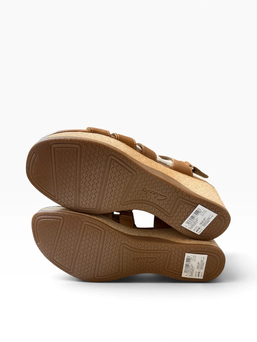 Clarks Chelsea Peak Cinnamon Leather Wedge Sandals Size 10W NIB